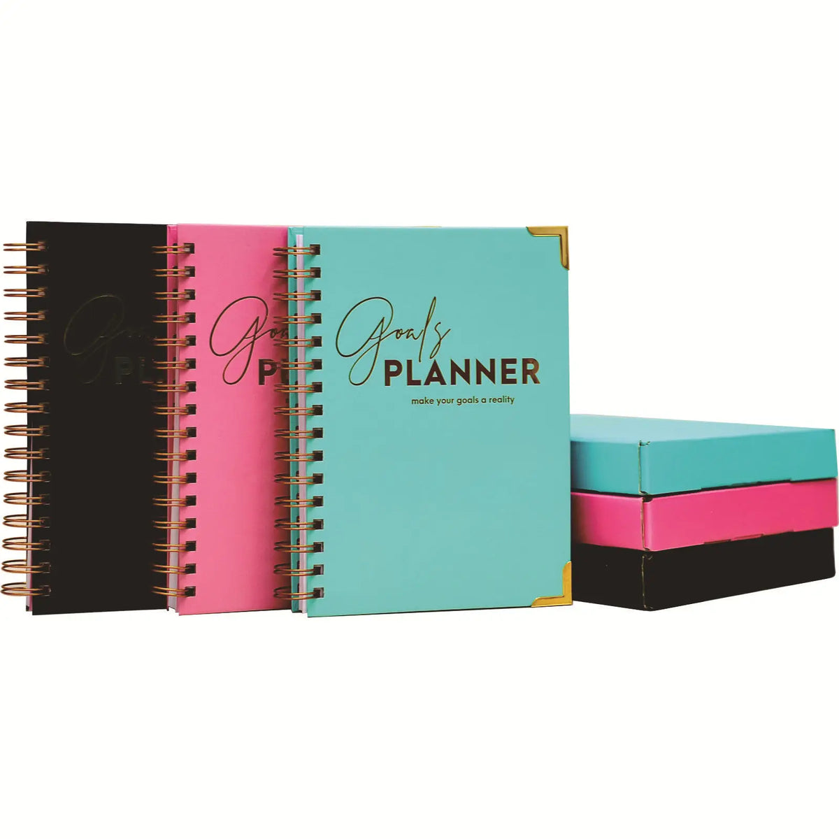 Hardcover Gold Foil Planner Gold Metal Corner Protectors Gold Metal Spiral Binding Tabbed Sections