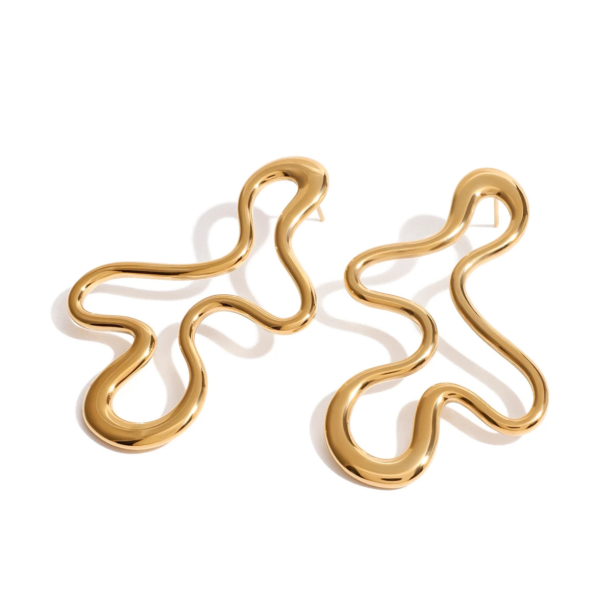 Hypoallergenic Heart Geometric C 18k PVD Gold Plated 316L Stainless Steel Chunky Hollowed Statement Earrings