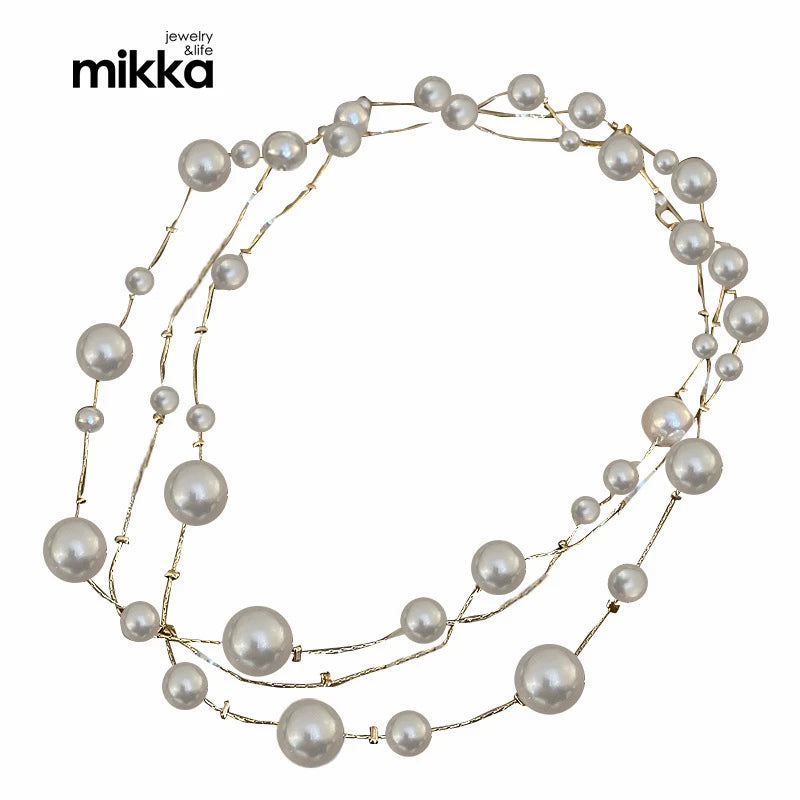Super Fairy Long Pearl Necklace for Women Country Style Collarbone Chain Multilayer Pendant Fashion Jewelry
