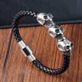 Top Sellers  Charm Skull Genuine Leather Bracelet Stainless Steel Magnetic Clasp Bangle for Men Jewelry Gift