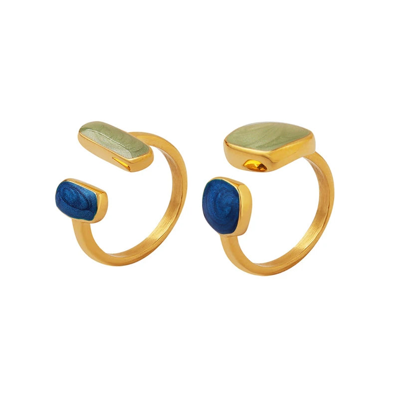 Adjustable Stainless Steel Gold Plated Ring Neutral Air Port Opening Ins Personality Hand Drip Decoration Jewelry Inlay Party