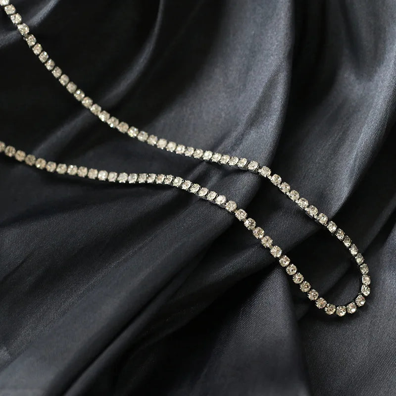 Trendy Simple Stainless Steel Tennis CZ Stone Chain Necklace