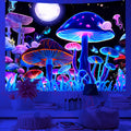 Mushroom Psychedelic Moon Butterfly Jellyfish Wall Tapestry UV Reactive Aesthetic Bohemian Room Decor Hippie Curtain Cloth