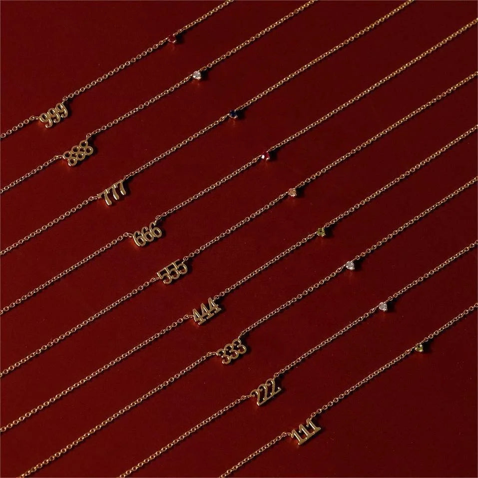 Delicate Small Cubic Zircon Stainless Steel Gold Plated Jewellery 111 to 999 Angel Number Clavicle Chain Necklace for Women