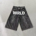 Custom Design Embroidered Logo Street Style Summer Y2K Pure Cotton Denim Washed Shorts Street Wear Jean Baggy Shorts