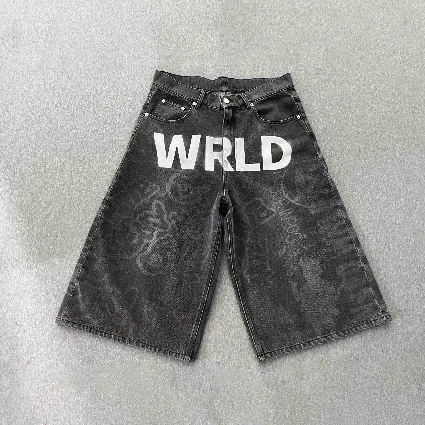 Custom Design Embroidered Logo Street Style Summer Y2K Pure Cotton Denim Washed Shorts Street Wear Jean Baggy Shorts