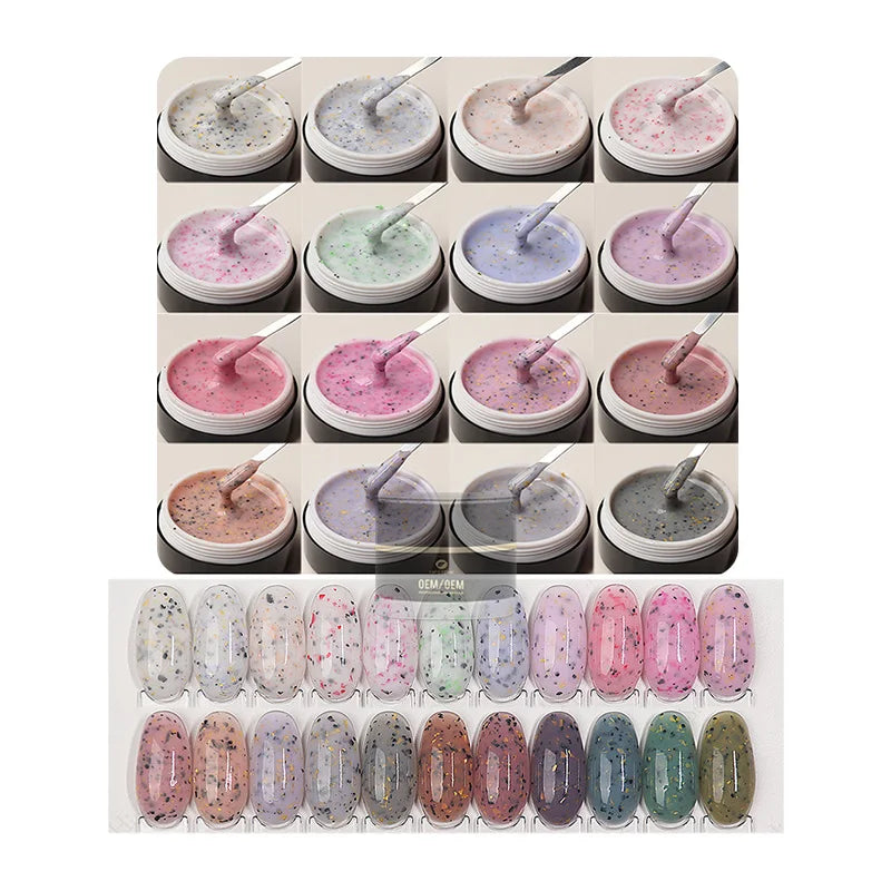 New Arrival Nail Supplies Custom Vegan Low Heat Colored Gold Eggshell UV Gel Builder Nail Extension Gel Polish With Sequin