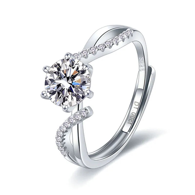 Custom Luxury 1ct 2ct Moissanite Ring Rhodium Plated 925 Sterling Silver Jewelry Rings Women