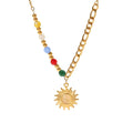 New Stainless Steel 18K Gold Half Color Bead Chain Half Figaro Chain Natural Opal Stone Sun Pendant Necklace