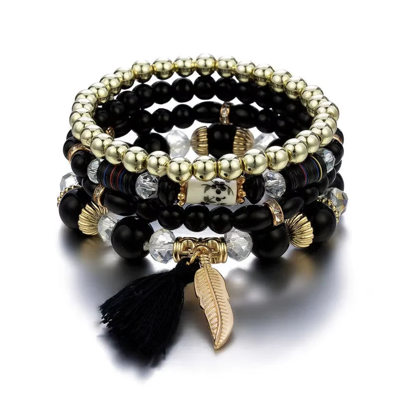 Hot Fabrica Directa 2025 Set Pulsera Bohemia De Abalorios De Flecos De Hojas Mujer De Moda