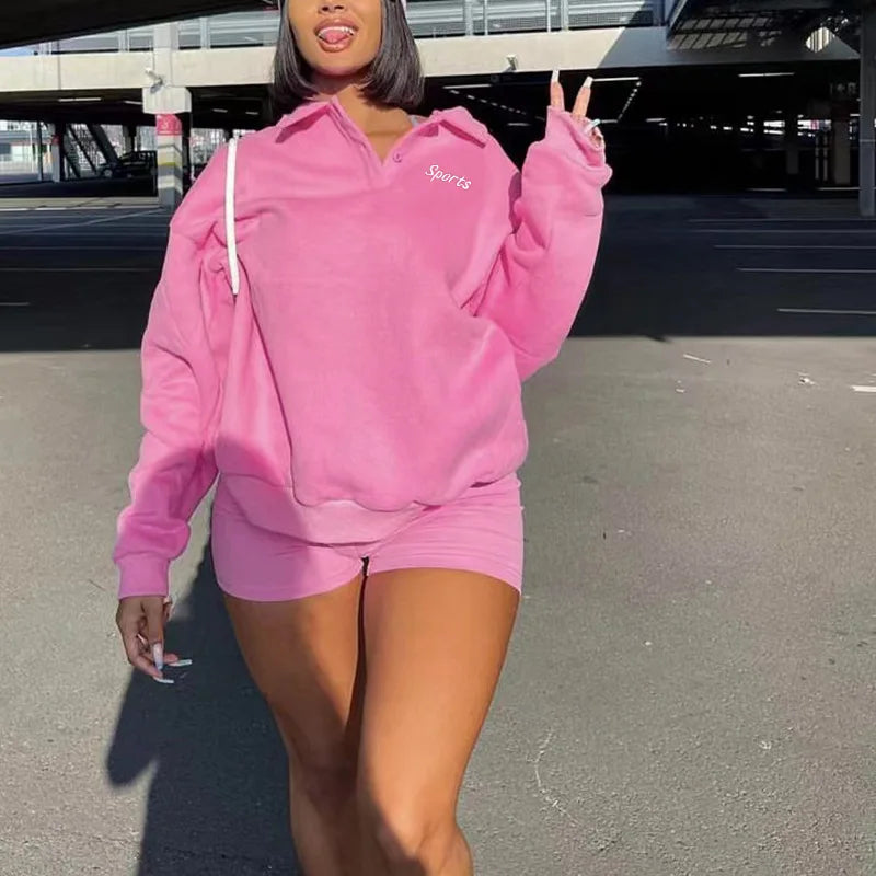 Women's Fashionable Autumn Sports Hoodie With Crew Neck Long Sleeved Embroidered Logo Pullover Trendy Fleece Set