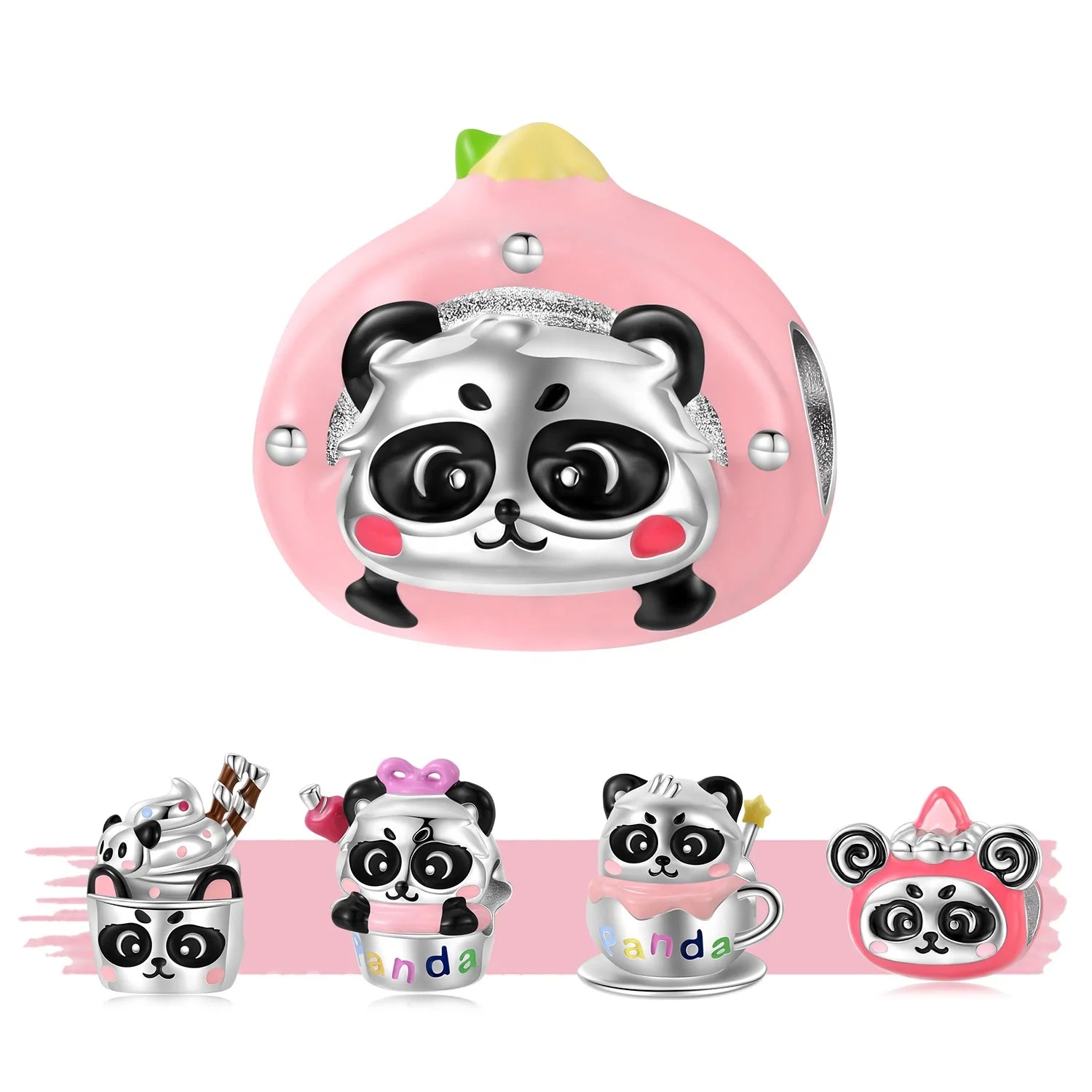 Cartoon Panda Dessert Charm for Bracelet Real 925 Sterling Silver Enamel Beads Fit Women Charm Bracelet LOW MOQ Dropshipping