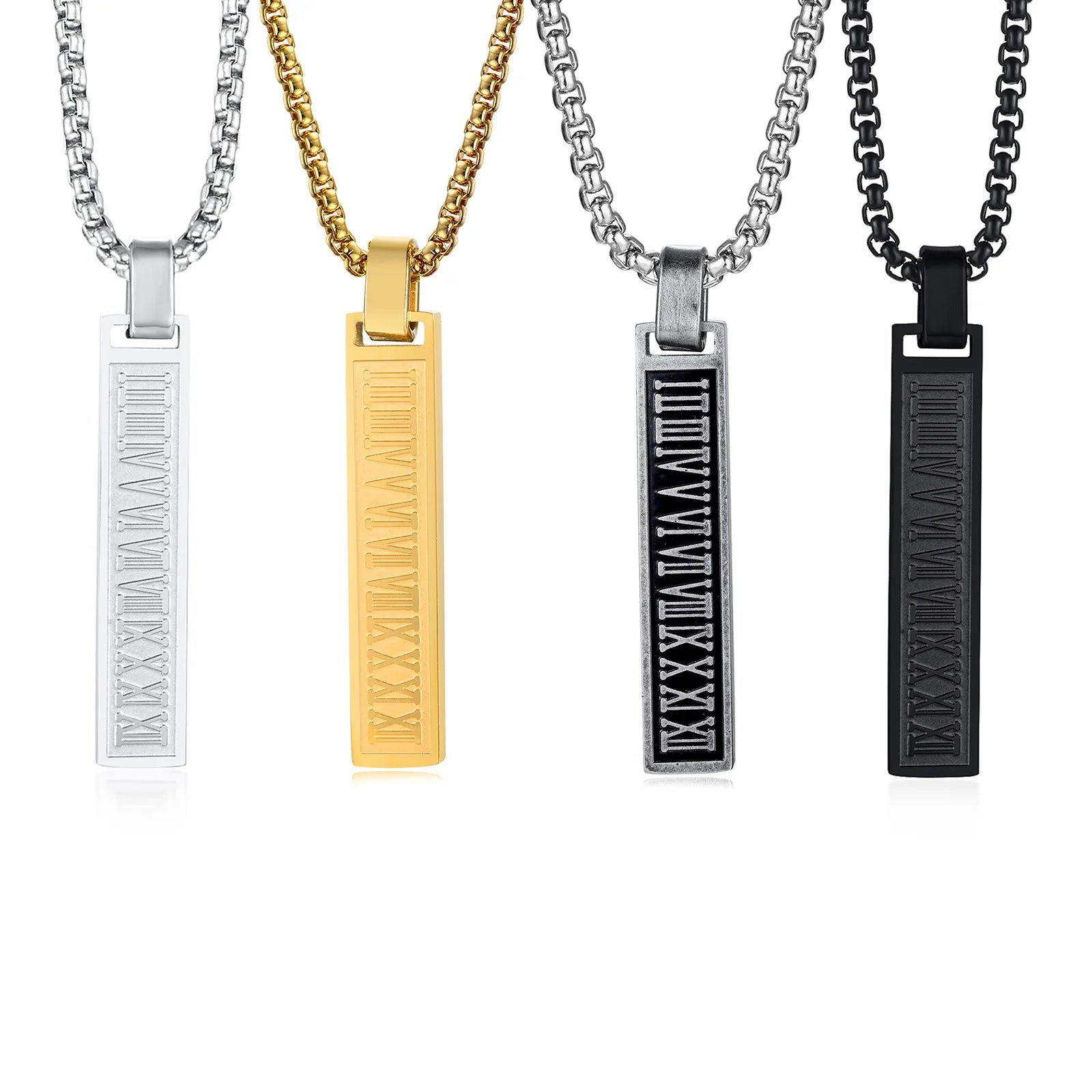 Wholesale Men's Personalized Retro Style 18K Gold-plated Stainless Steel Necklace with Geometric Roman Numeral Pattern Jewelry