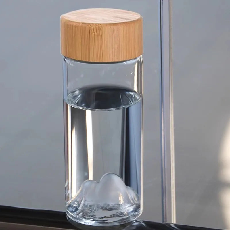 Portable High Borosilicate Glass Water Bottle with Wooden Lid Custom Logo Heat-Resistant for Outdoor Activities Business Gifts