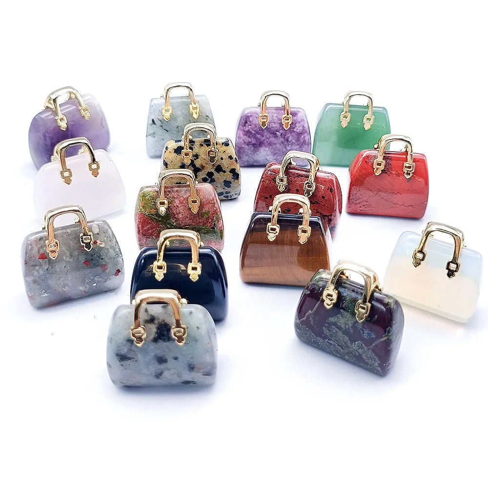 2024 New Handmade Carved Natural Energy Gemstone Creative Bag Shaped Gemstone for DIY Jewelry Making