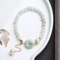 Natural Freshwater Pearl Emerald Round Jade Pendant Bracelet Hipster Beaded Elegance Retro 14K Gilded Jade Bracelet