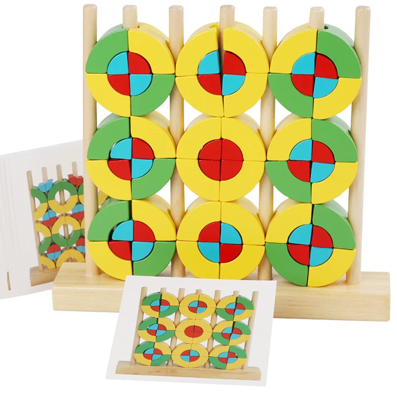 Manufacturer Direct Sale 3D Rainbow Circle Stacked Wooden Building Blocks Block Set Educational Toys Kids Logical Thinking