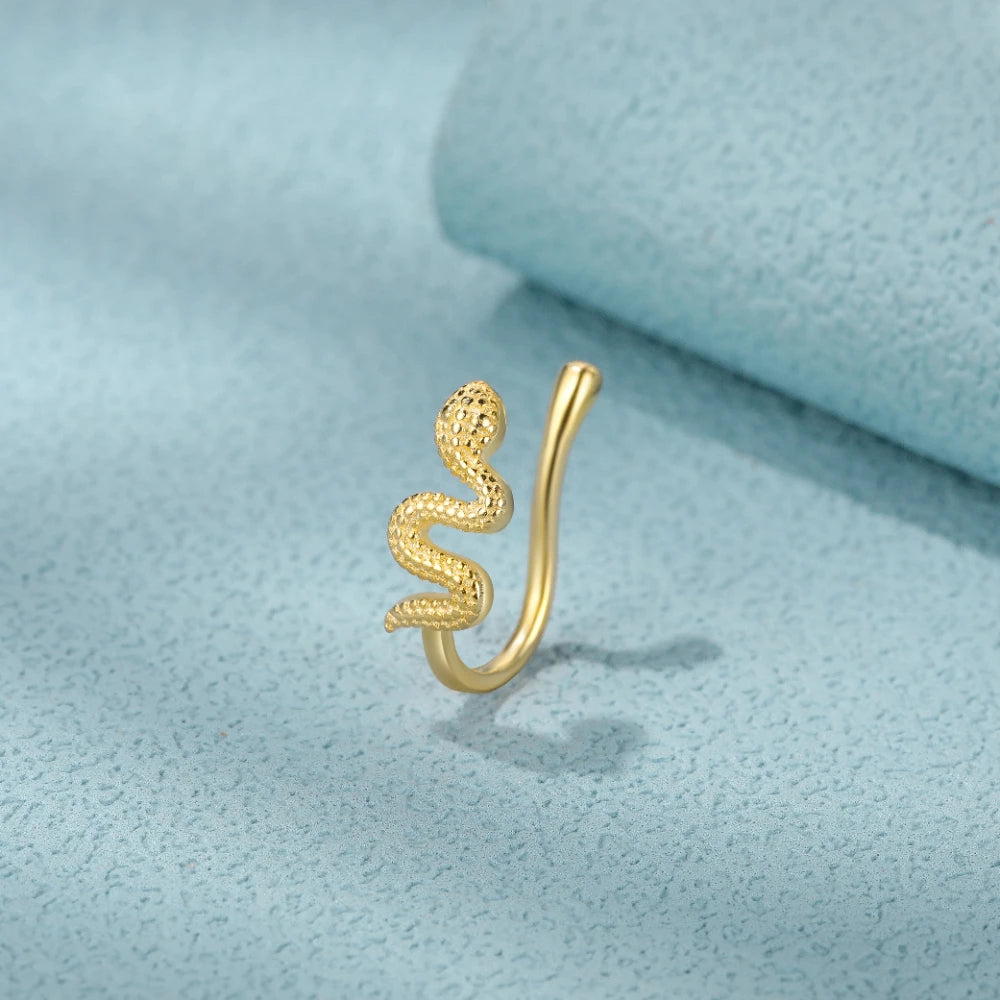 CANNER Personality Animal Snake U-Shaped Non-Puncture Nose Ring Nose Clip on Piercing S925 Silver Gold-Plated Gift for Mother