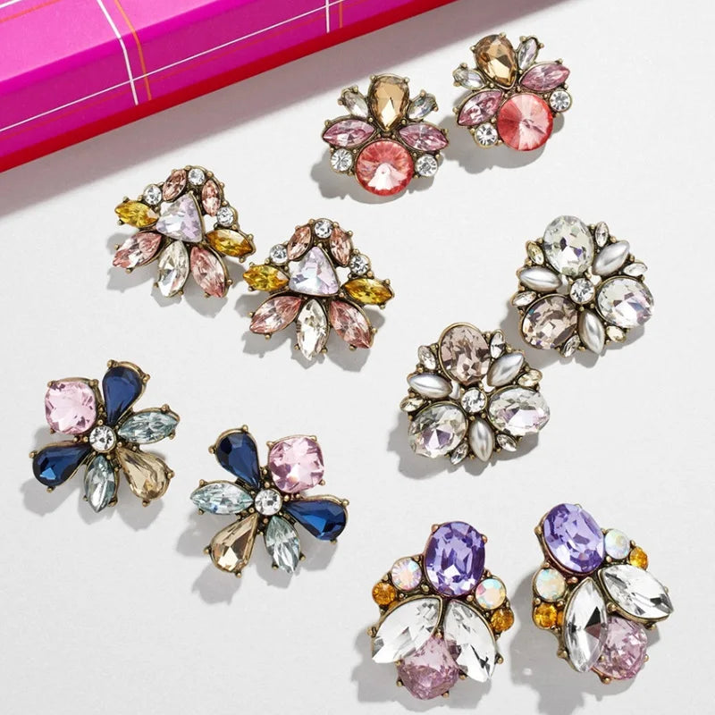 2025 European American Fashion Charm Shining Zircon Rhinestone Earrings Sweet Gentle Water Drop Flower Earrings for Women