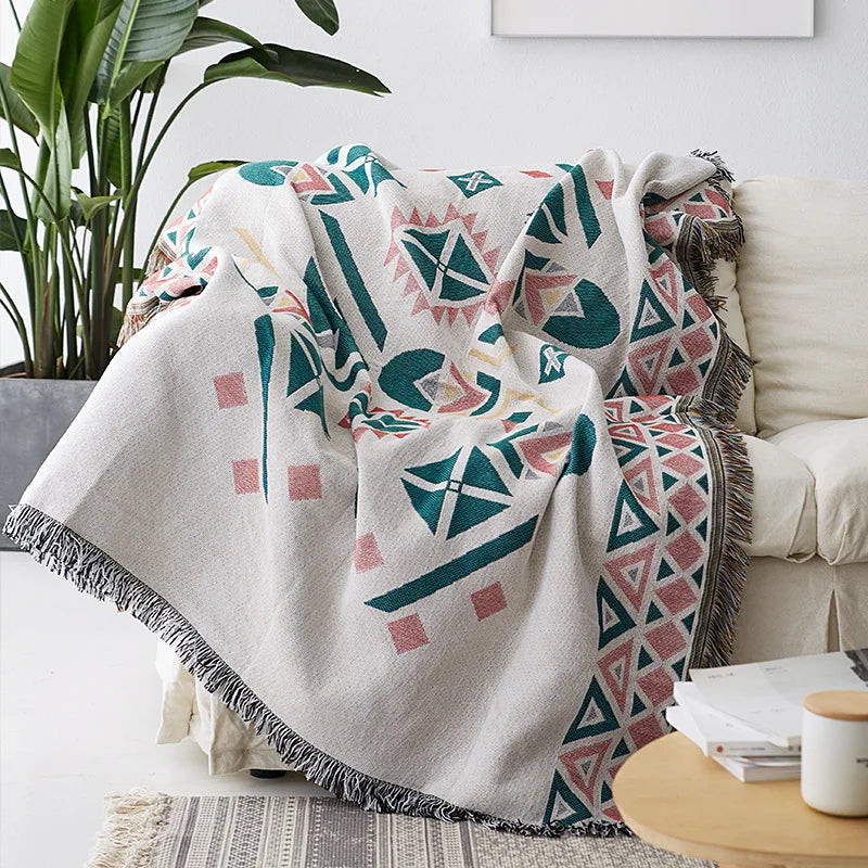 Manufacture Sofa Cover Decor Blanket Cotton Blend American Style Four Seasons Woven Solid Color 130x160cm with Tassel 930g