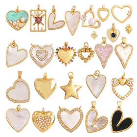Classics Love Heart Star Zircon Focal Charm PendantCreative Shell Pearl 18K Gold Plated Jewelry Accessories Supplies M41