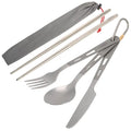 4pcs Titanium Tableware Camping Fork Spoon Cutter Chopsticks Ultra Light Outdoor Cutlery Set for Picnic Travel Backpacking Hikin