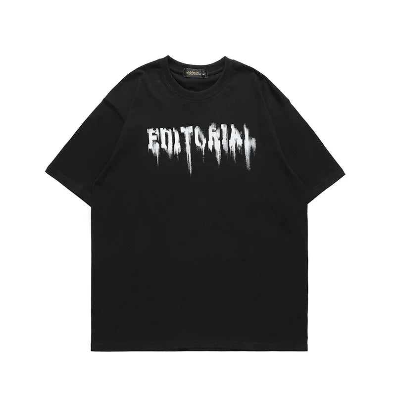Hot Sale T Shirt Black White Color High Street Series T Shirt Front Letter Graffiti Back Angel Pattern Oversize  Loose T Shirt