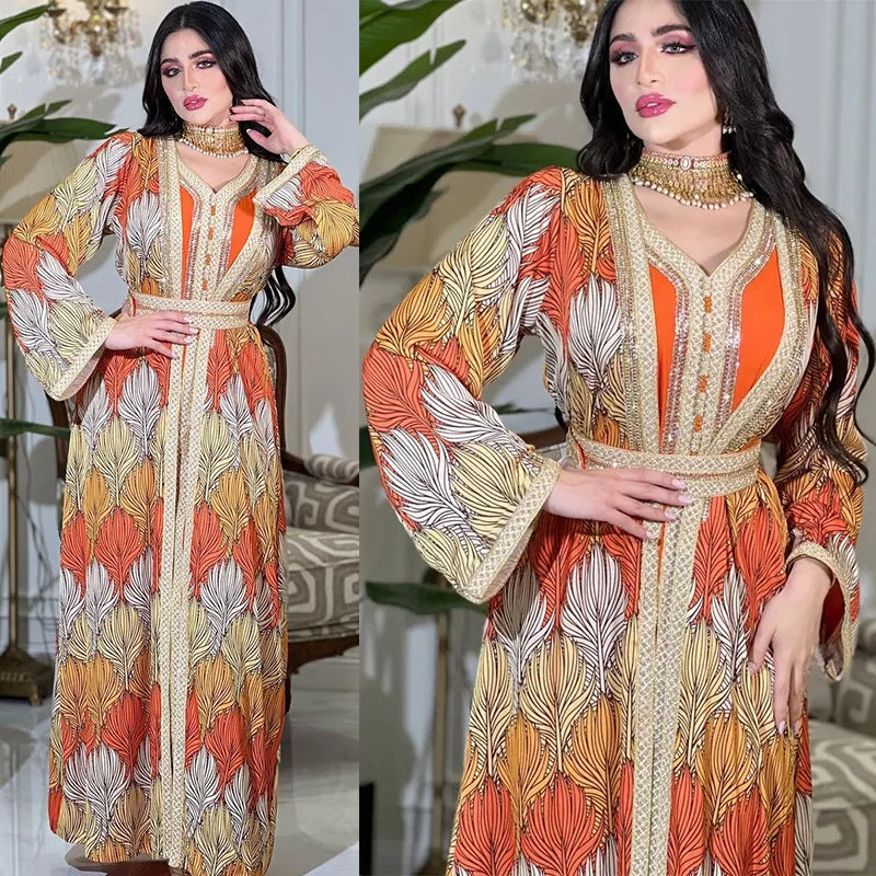 Wholesale Dubai Abaya With Stone Diamond Glitter Eid Muslim Spring Womens Dress Stylish Abaya Kaftan