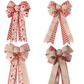 Christmas Tree Topper Wreath Door Ornament Vintage Snowflake Bowknot Handmade Jute Burlap Rustic Bow for Graduation Easter DIY