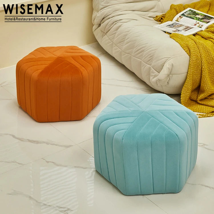 WISEMAX FURNITURE Modern Minimalist Ottoman Chair Wooden & Fabric Ottoman Stool and Bench for Home Living Room Furniture