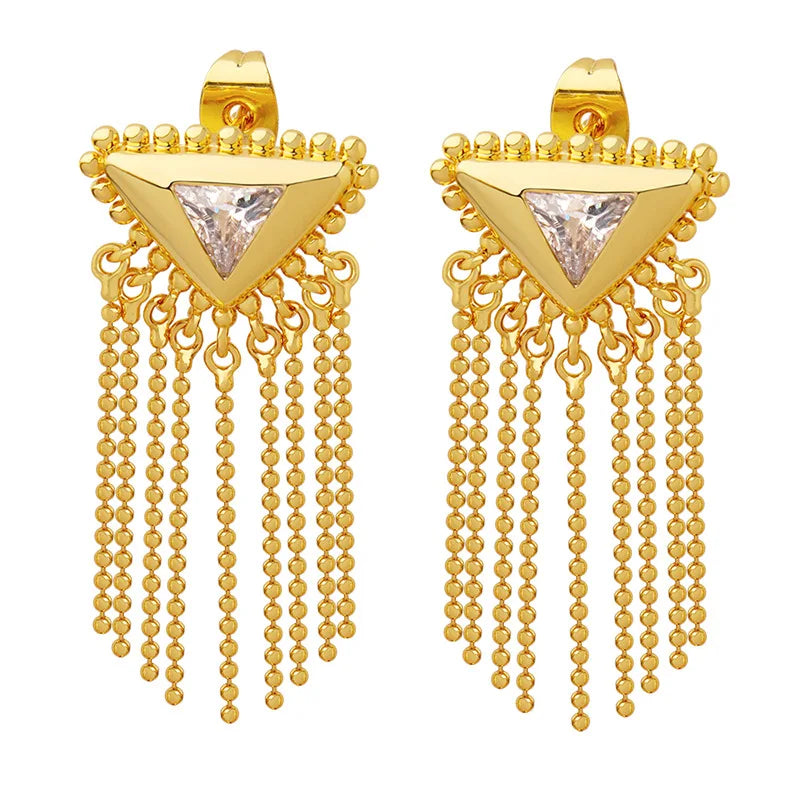Vintage Court Style Mother Wedding Accessories Fringed Zircon Earrings Personality Brass Earrings Wholesale