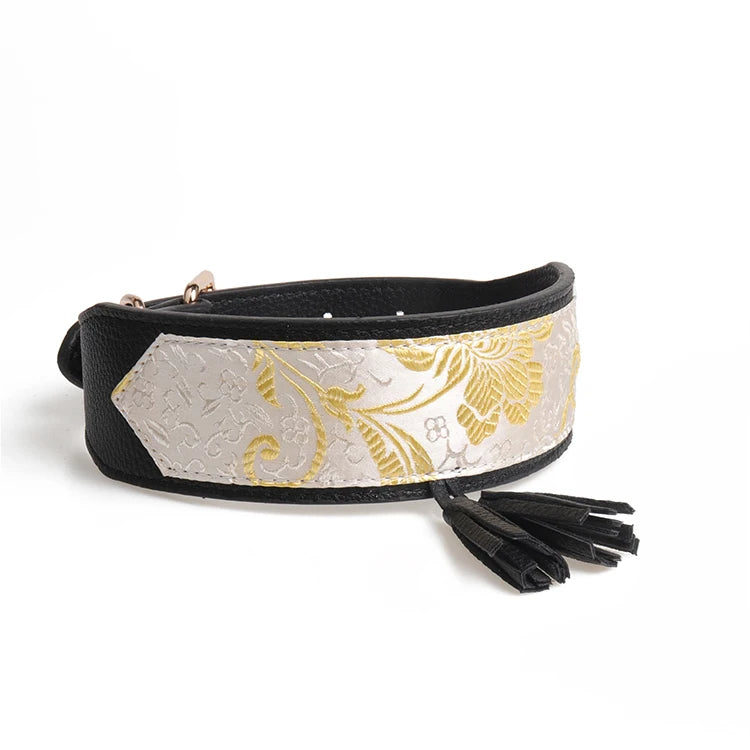 Sanan Custom Luxury Embroidery Pet Collars Adjustable Leather Pet Dog Collar
