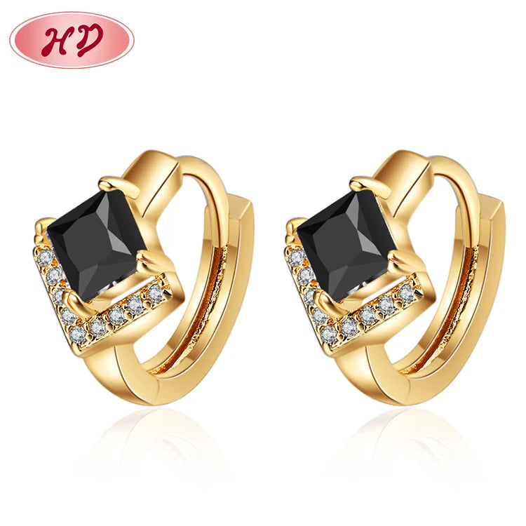Wholesale Jewelry Supplier Vintage Geometry Crystal Pink Cz 18K Gold Women Earring Huggie Jewelry for Christmas