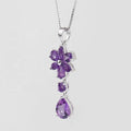 Abiding Hot Sale 925 Sterling Silver Flower Shape Fashion Pendants Jewelry Natural Amethyst Gemstone Necklace Pendant for Women