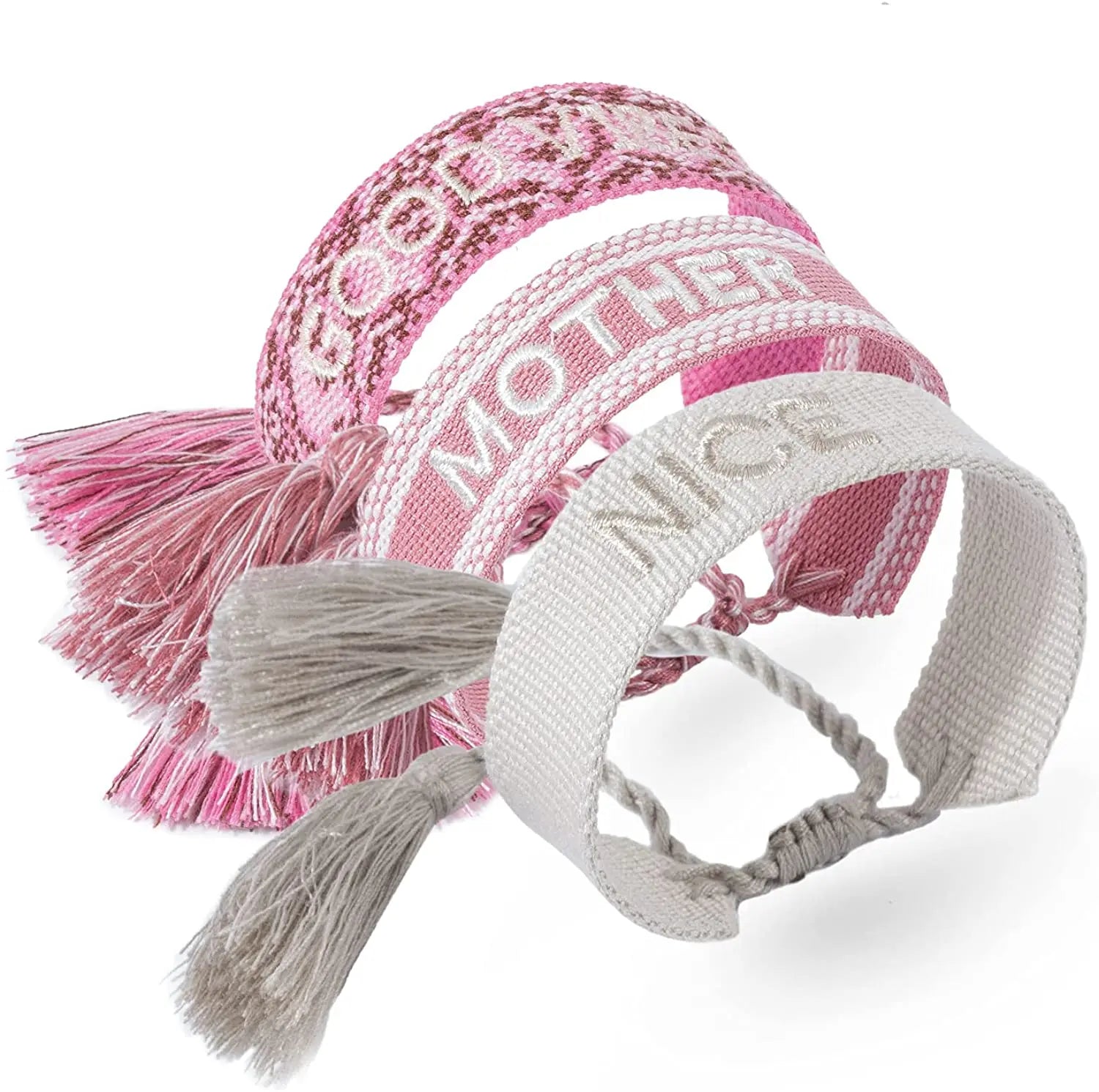 Exhibition Wedding Accessories Embroidered Letter LOGO PRETTY Woven Bracelet Cotton Thread Adjustable Tassel Ribbon Bracelets