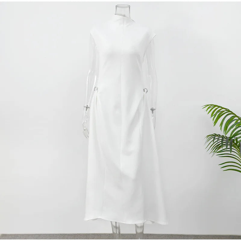Elegant Lace Embroidered Dress Sleeveless High Waist Lady Summer Dresses for Women