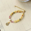 Hand Made 14k Gold Filled  Natural Gold Rutilated Quartz Double Ring Bracelet  Natural Crystal Gemstone  Jewelry