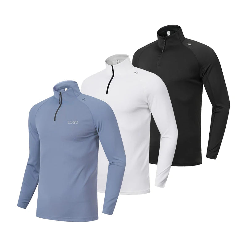 Customized Half Zipper Gym Tshirts for Men and Women 93% Polyester Spandex Sports T-Shirts With Long Plain Design Custom Prints