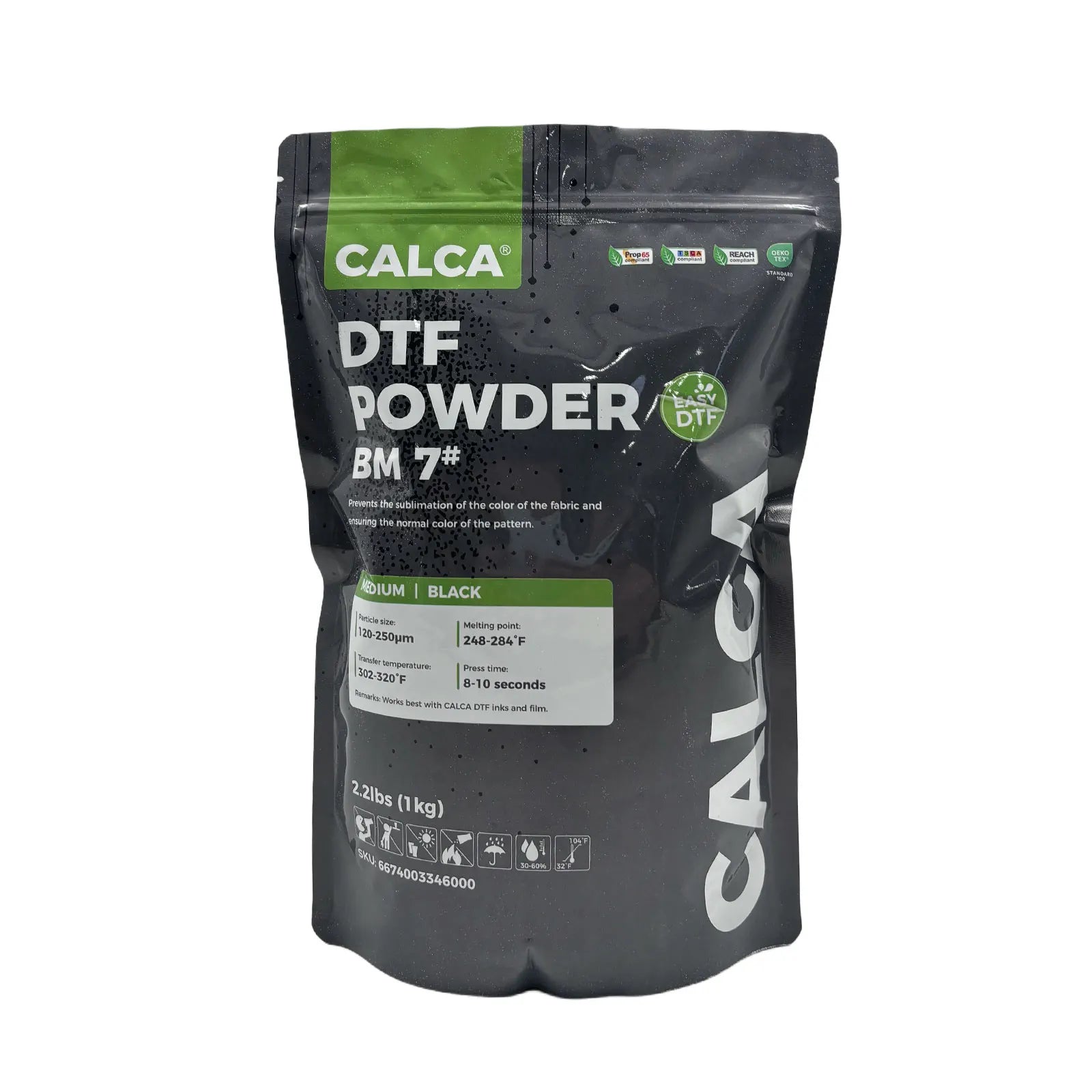 Spain Stock CALCA 1kg Medium Black Anti-sublimation DTF Powder Direct to Film TPU Digital Transfer Hot Melt Adhesive Powder
