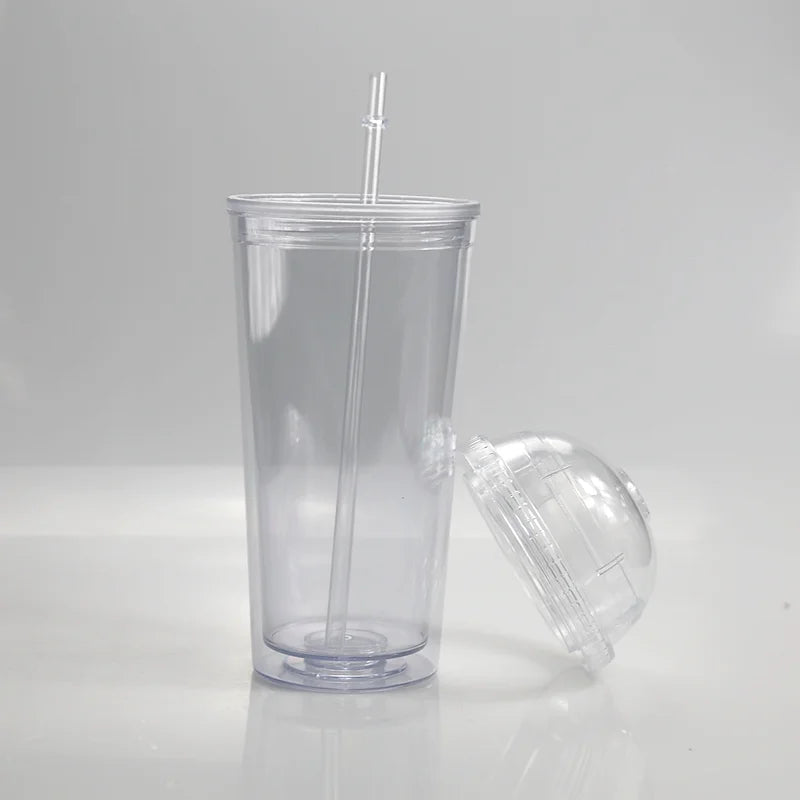 Custom Reusable Cup16oz 24oz Snow Globe Tumbler Glass Double Wall Acrylic Tumbler with Dome Lid and Straw