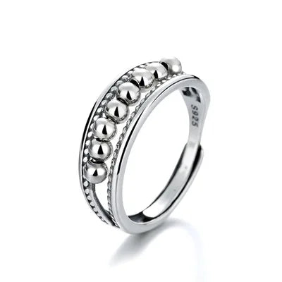 SC New Design Spinner Bead Fidget Ring Jewelry Personalized Adjustable Rings S925 Sterling Silver Anti Anxiety Ring with Beads
