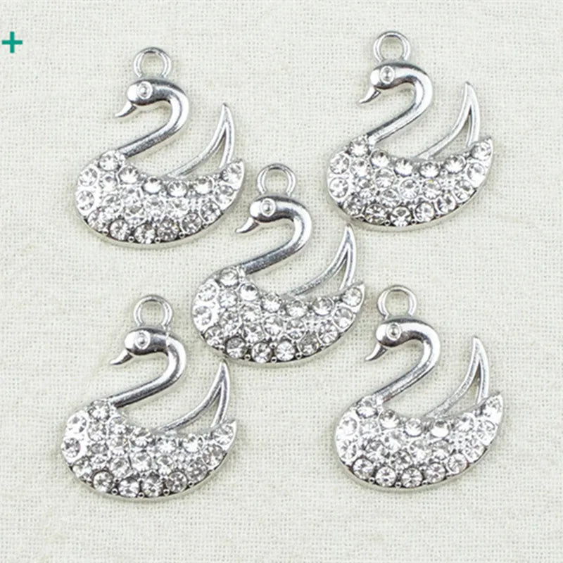 Rhinestone Alloy Swan Charms Jewelry DIY Making Pendant