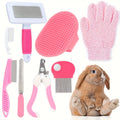 Pet Cleaning Grooming 8-Piece Plastic Rabbit Beauty Care Suit Nail Clippers Flea Comb Bath Brush Gloves Labeled Cleaning Comb