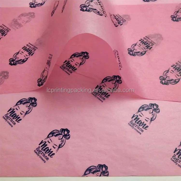Custom Logo Printed 17 Gsm Pink Synthetic Tissue Paper Single Side Coating for Shipping Floral Gift Wrapping Use on Photo Frames