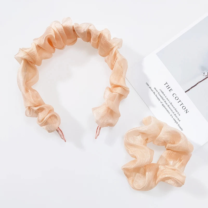Women Hair Accessories Elegant Pleated Scrunchies Headband Set for Women