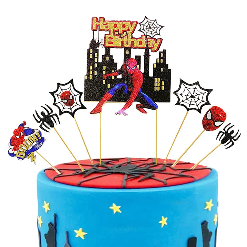 Spiderman Themed Cake Decoration Insert Card Children Cartoon Birthday Party Dessert Plug-in Topper Cake Decoration