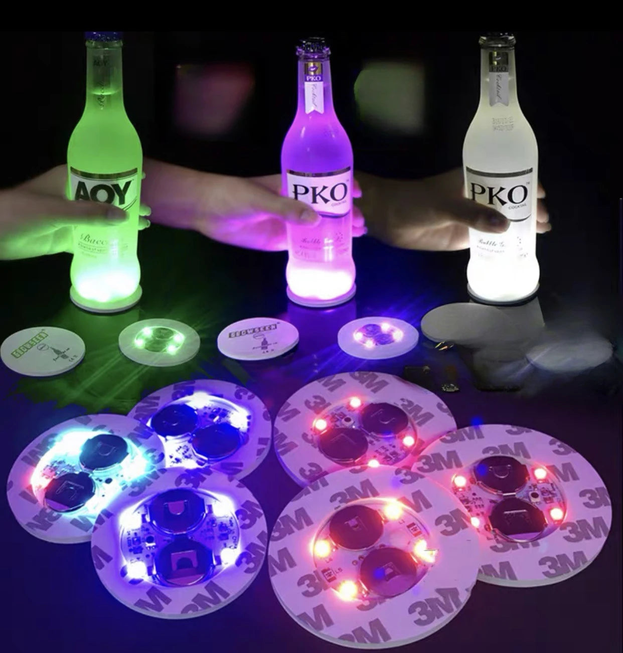 LED Light up CoastersLED Bottle Lights Bottle GlorifierLED Sticker Coaster Discs for DrinksFlash Cup Coaster Flashing Shots