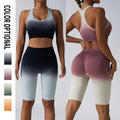 2 PCS Soft Seamless Gradient Dyeing Yoga Sets Running Sports Bra Butt Lift Gym Fitness Shorts Leggings Breathable Four-Way
