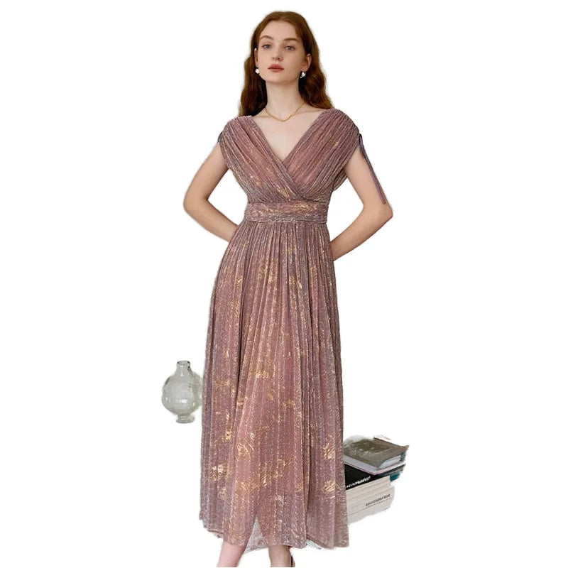 Professional Custom Factory Direct 2025 New Arrival High Street Elegant Solid Natural Waist Sleeveless Summer Maxi Dress