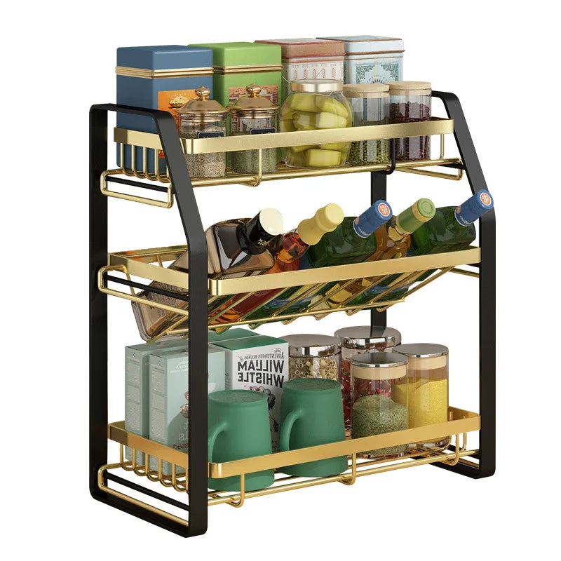 Kitchen Standing Condiment Rack Household Three Layers Table Top Seasoning Storage Shelf Flavor Bottle Racks